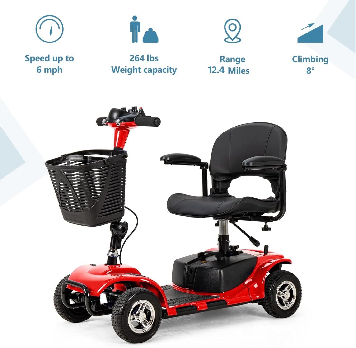 Red 4 Wheel Mobility Scooter with Basket and Extended Battery Y942
