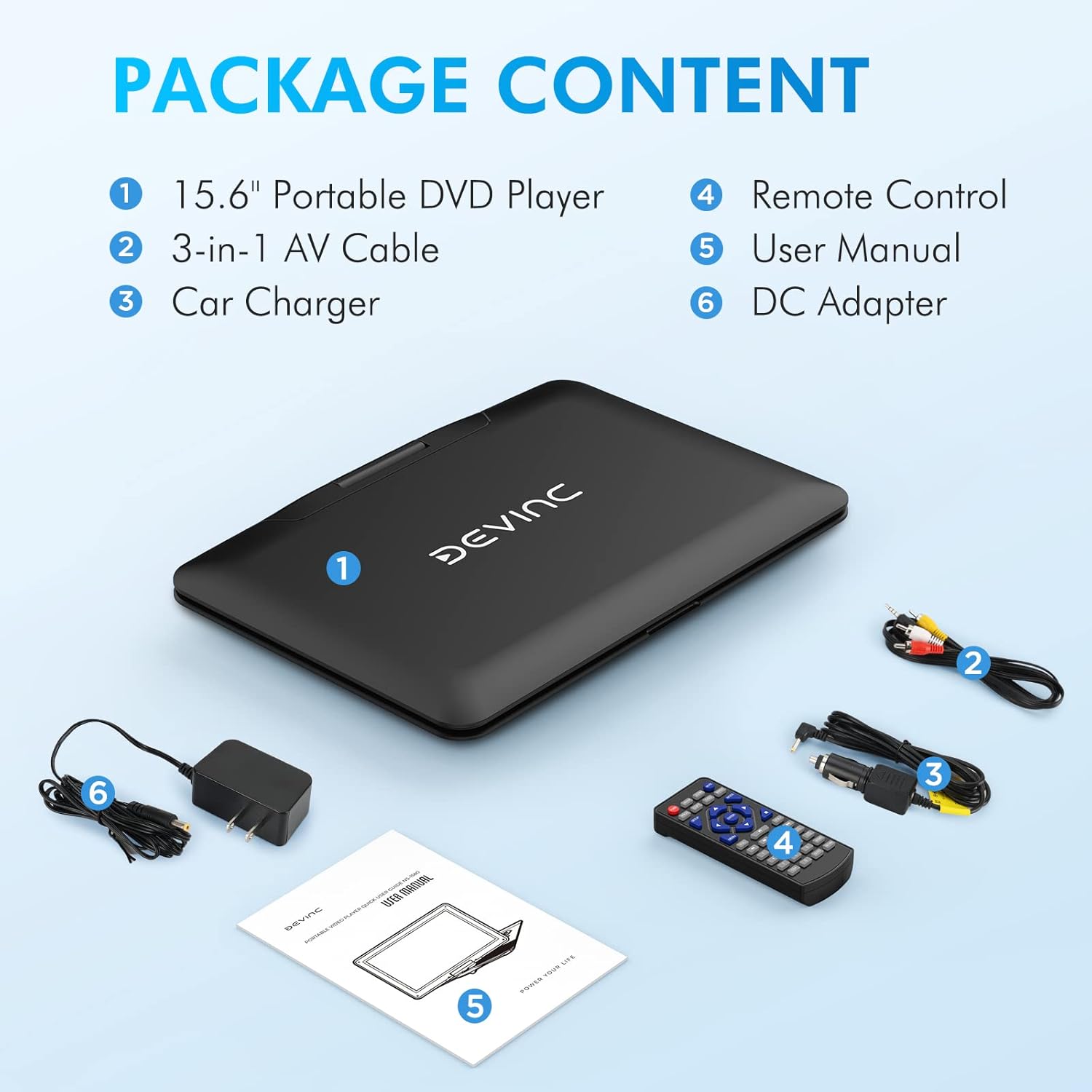 17.9" Portable DVD Player with 15.6" HD Swivel Screen, Rechargeable Battery, Remote Control K7404