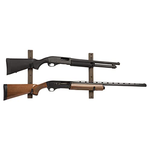 Brown/Black Wood Rifle Rack with Metal Hooks T7617