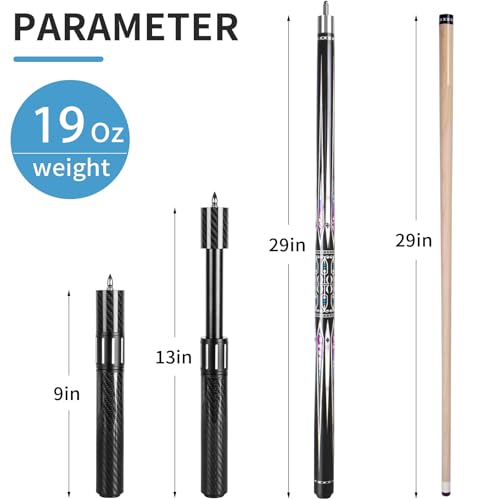 58 Inch Pool Cue Stick Set with Black Pool Cue Case O368107