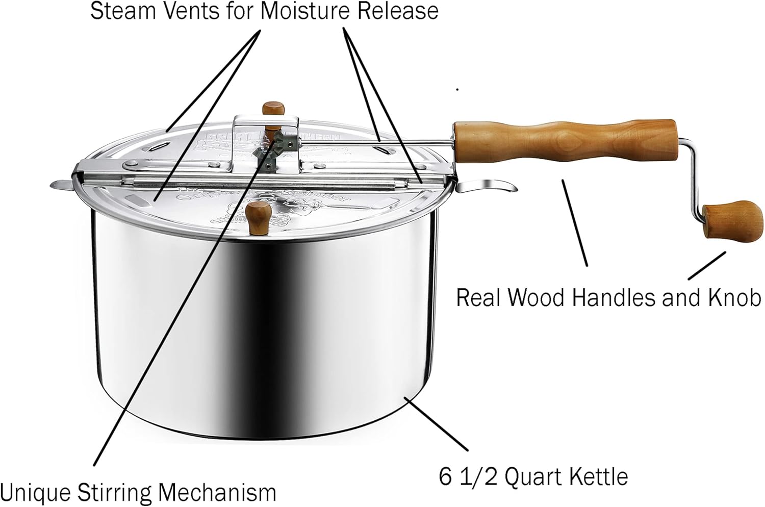 Silver 5qt Stovetop Popcorn Maker with Wooden Handles V576692