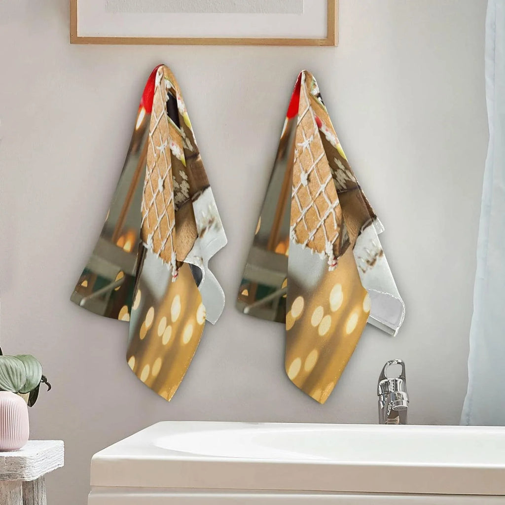 Gingerbread House Hand Towels 2 Pack, Ultra Soft Highly Absorbent Decorative Fingertip Face Towel 28x15in M345