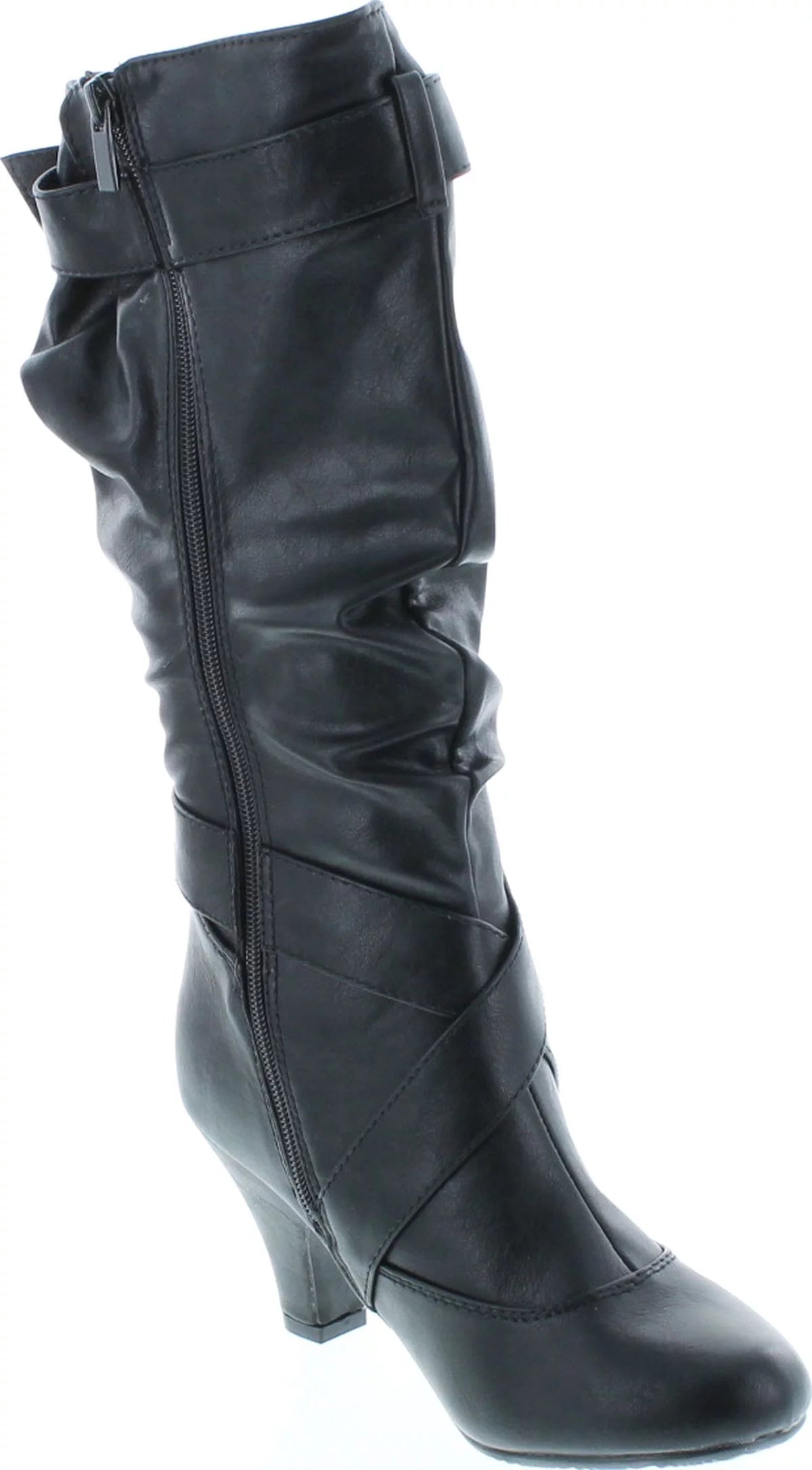 Women's Low Heel Zipper Slouchy Mid-Calf Boots F8202