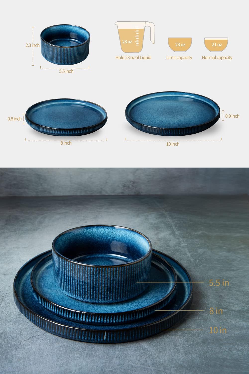 12 Piece Dinnerware Set with 10" Dinner Plates, Nebulas Blue H370913