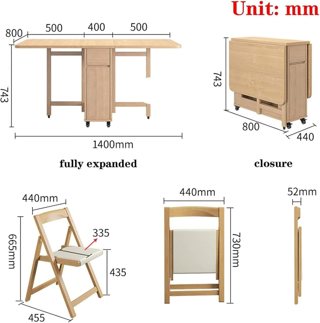 Solid Wood Folding Dining Table with 4 Chairs Y215