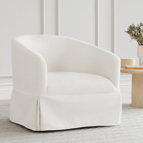 Cream White Linen Fabric Swivel Accent Chair Set of 2 E4491