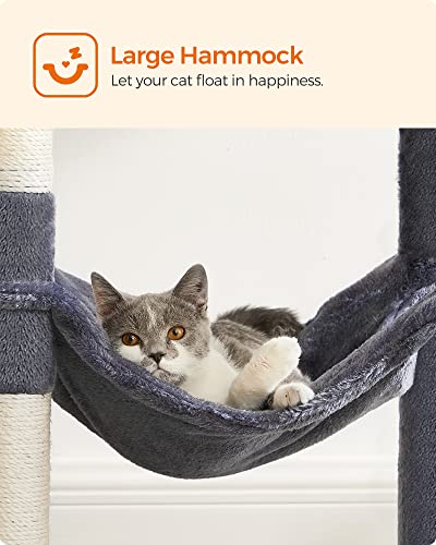 Light Gray 61-Inch Cat Tree with 5 Scratching Posts, 2 Perches, 2 Caves, Hammock L826