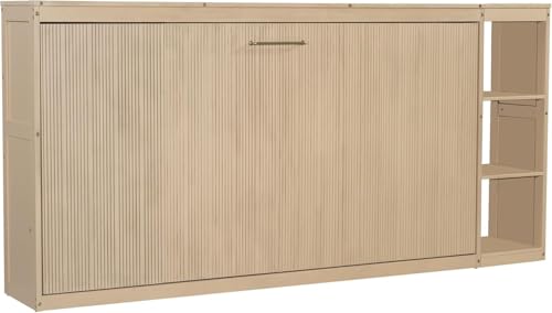 Full Size Wood Murphy Bed with Storage Shelves (White) D83573