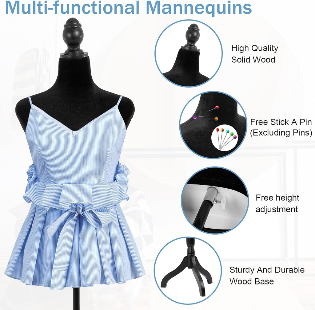 Black Adjustable Dress Form Mannequin with Tripod Base Stand Q585798