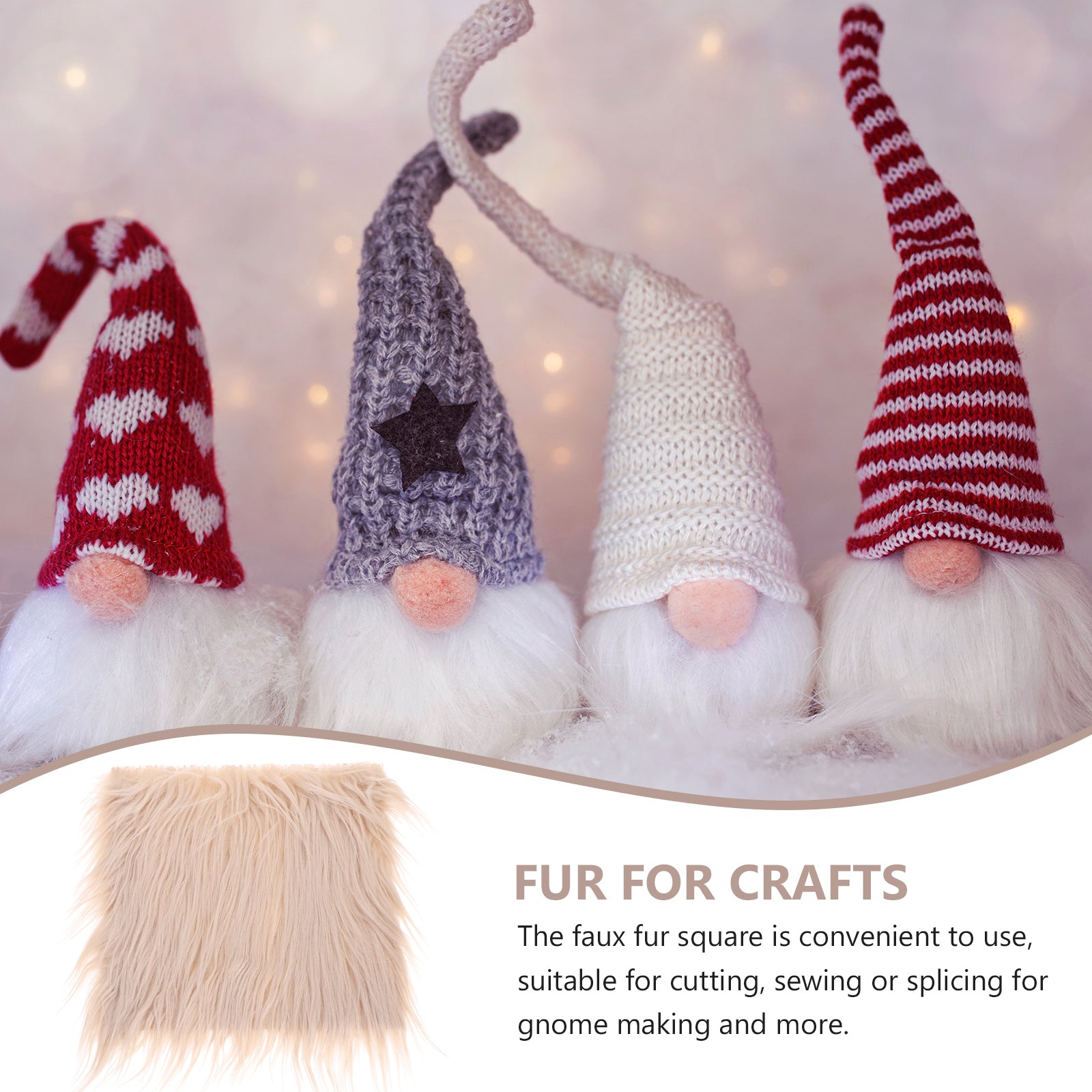 Square Faux Fur Fabric Wooden Balls Gnome Doll DIY Making Supplies D492221