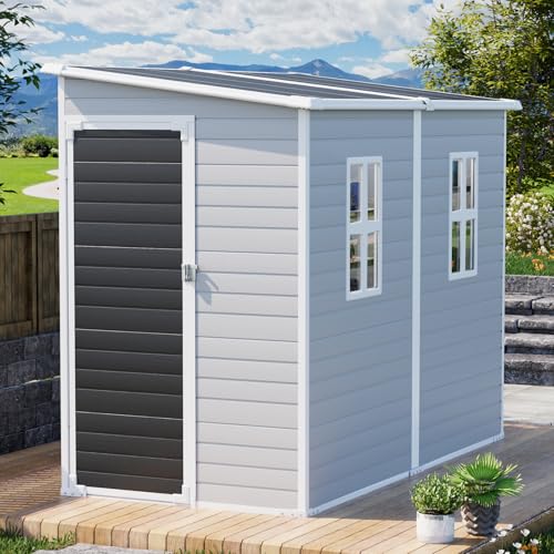 Outdoor Resin Storage Shed 8x4x6 FT Lean to Shed with Floor Included 2 Windows Lockable Door Y7057