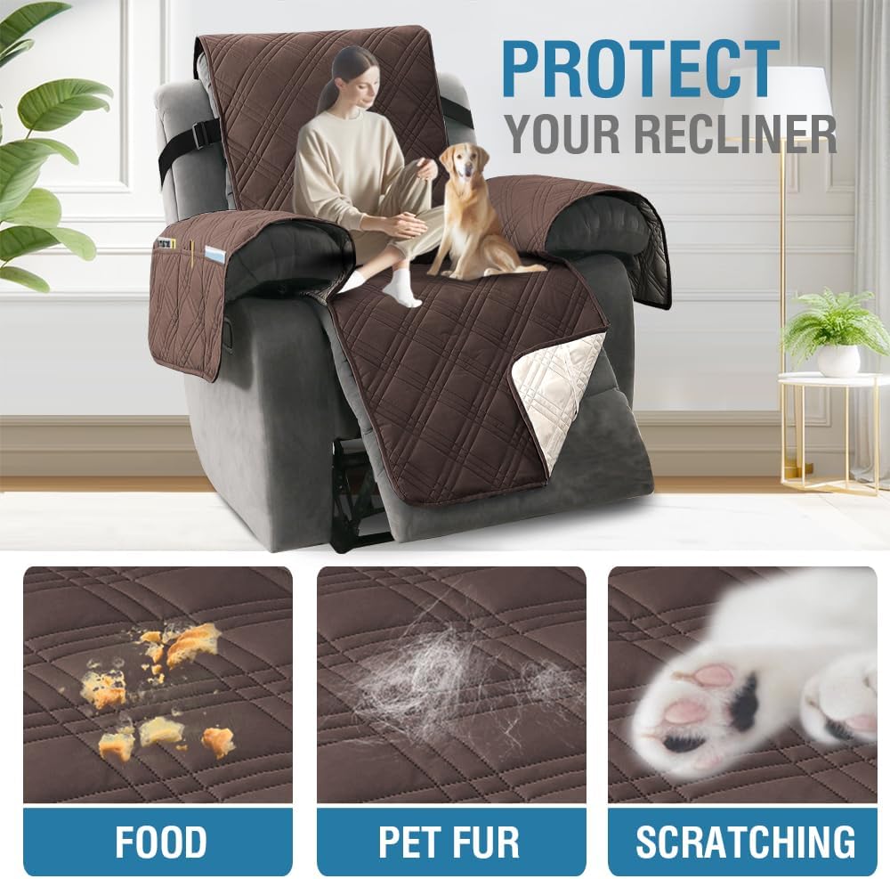 Oversized Recliner Cover 1-Piece Reversible with Elastic Straps Z8581