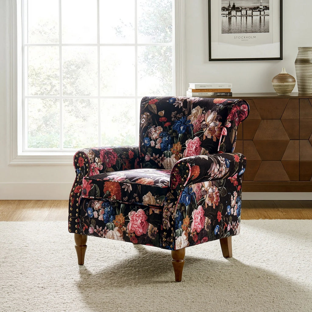 Black Floral Accent Armchair L75124
