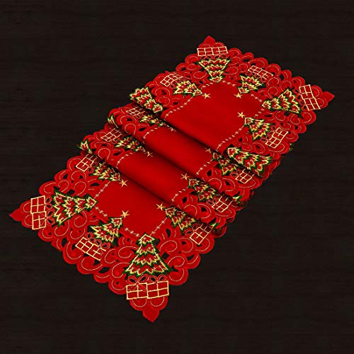 Embroidered Christmas Holly Tree Table Runner, Rectangular 16 x 72 Inch U175234