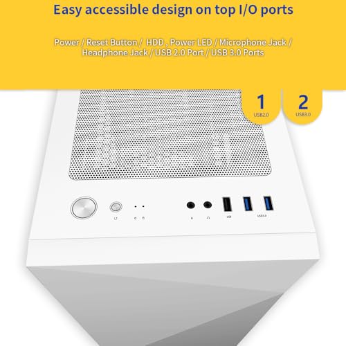 White mATX PC Case with Tempered Glass Side Panel T55369