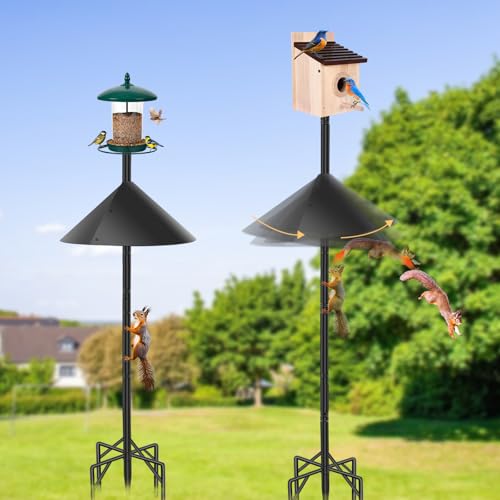 77 Inch Rust-Proof Metal Bird Feeder Pole with 5-Prong Base and 2 Plates S9949