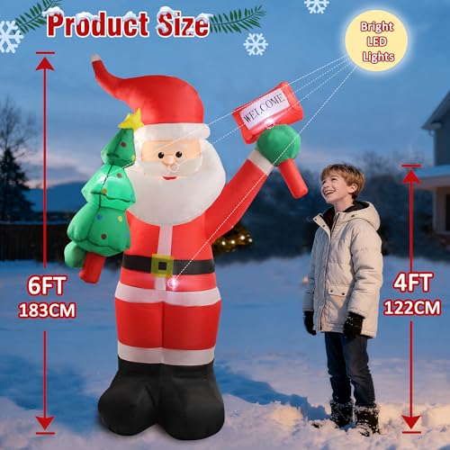 6 FT Christmas Inflatable Santa Claus with Built-In LEDs E699517