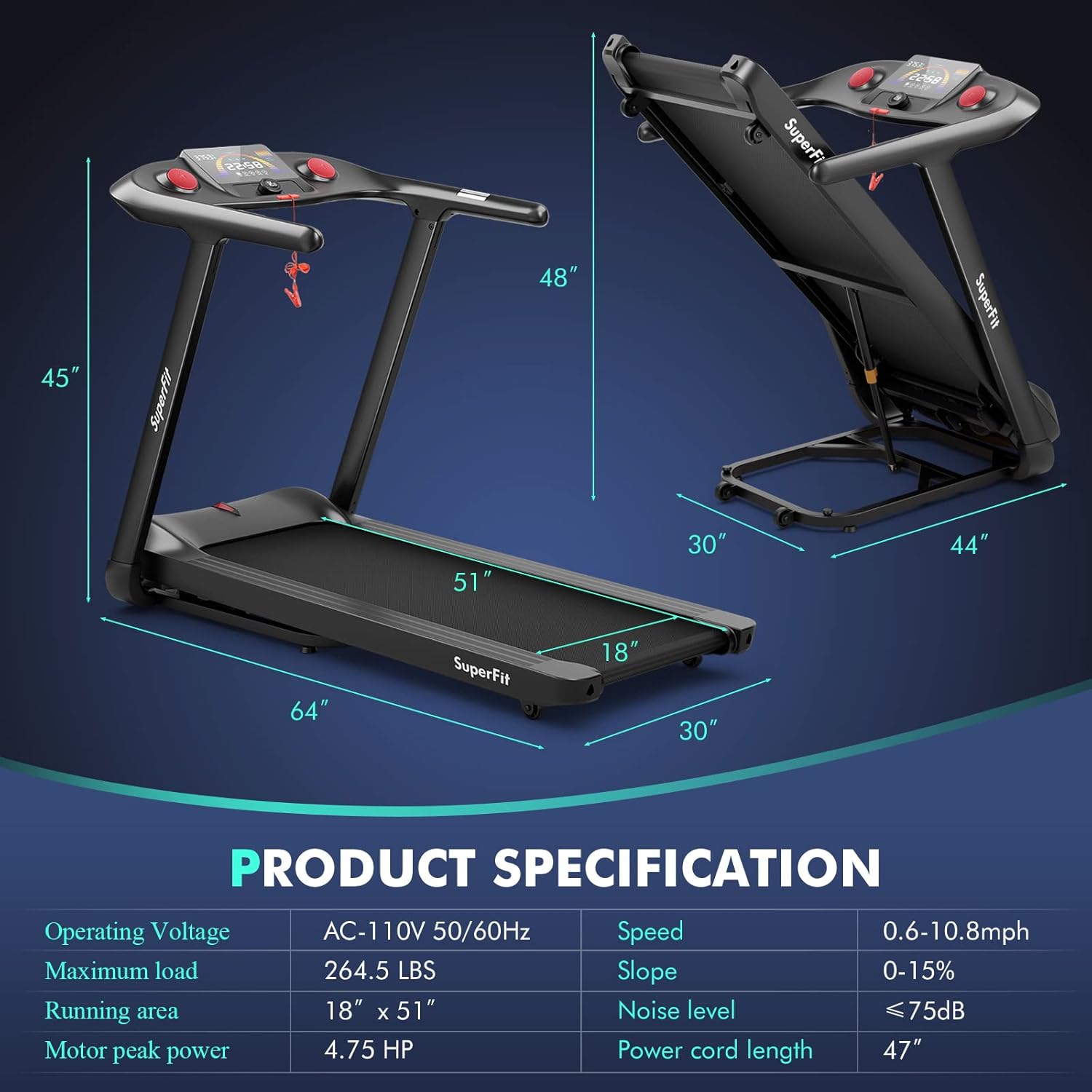 4.75HP Folding Treadmill with 15% Auto Incline Z4886