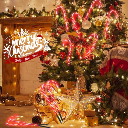 12 Pack Waterproof Solar Candy Cane Christmas Lights B58908