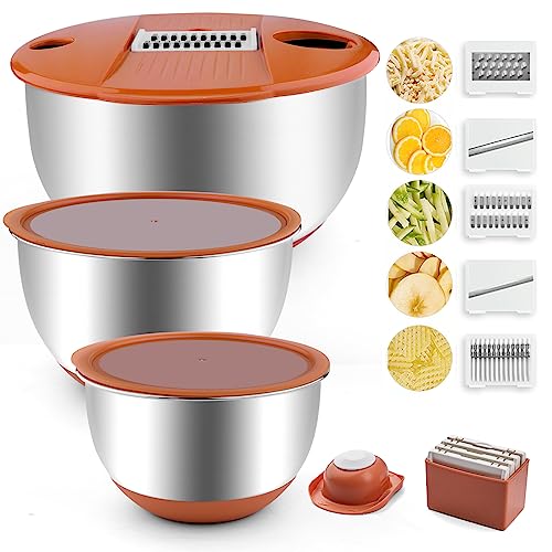 Mixing Bowls Set of 3 Stainless Steel with Airtight Lids E472275