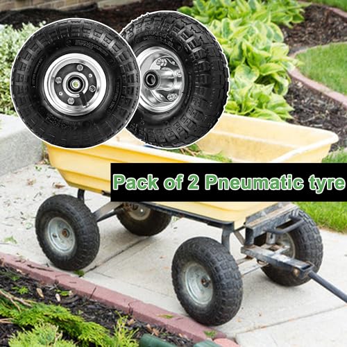 (2 Pack) 4.10/3.50-4 Tire and Wheel - 10 Inch Heavy Duty Pneumatic Tire with 5/8" Bearings and 2.2" Offset Hub H526068