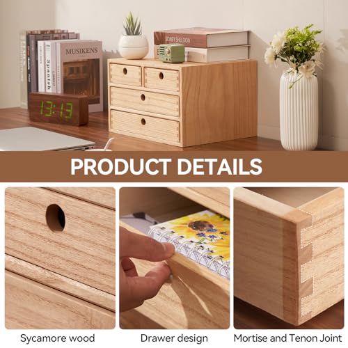 Natural Wooden Desktop Organizer with 3 Drawers C527