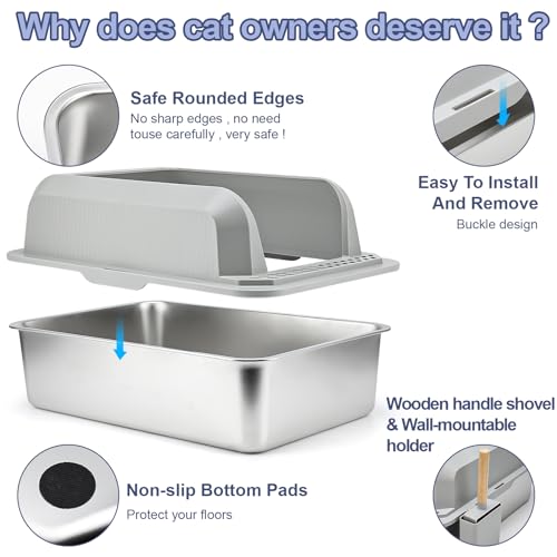 Stainless Steel Large Cat Litter Box with High Sides J15686
