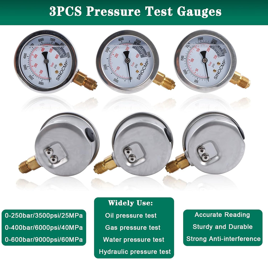 Hydraulic Pressure Gauge Kit Stainless Steel Test Gauge Kit V9933