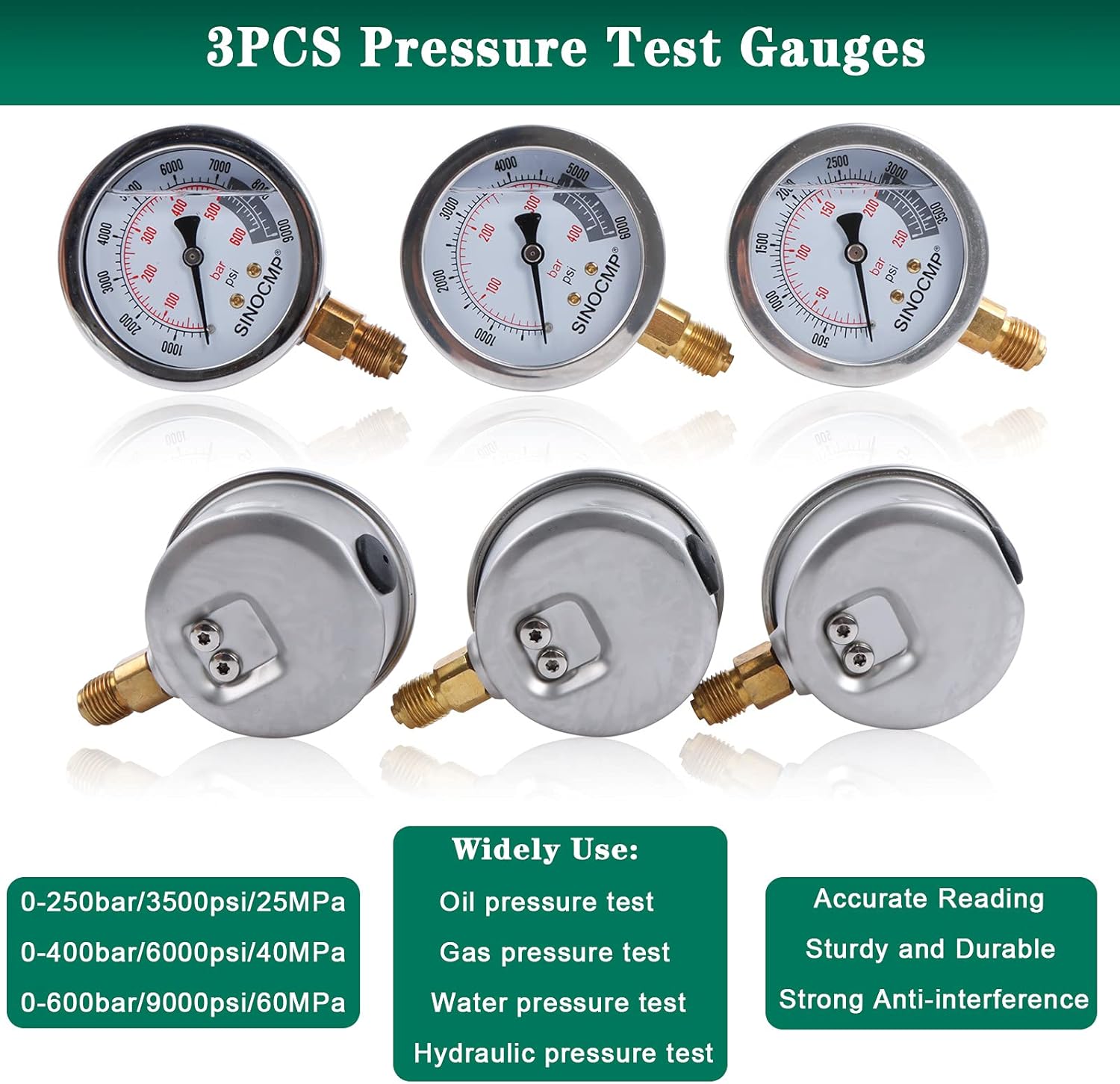 Hydraulic Pressure Gauge Kit Stainless Steel Test Gauge Kit V9933