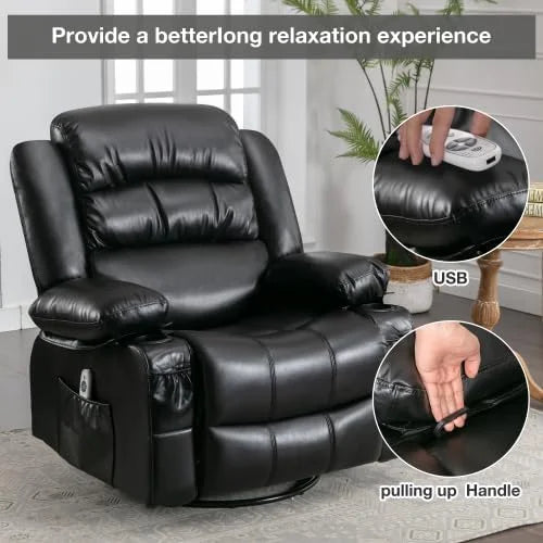 Black Power Recliner with Heat and Massage V147