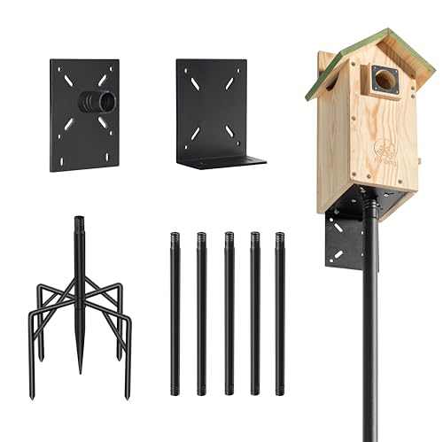 77 Inch Rust-Proof Metal Bird Feeder Pole with 5-Prong Base and 2 Plates S9949