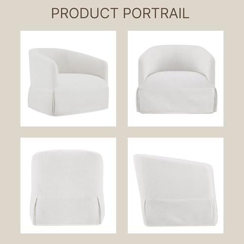 Cream White Linen Fabric Swivel Accent Chair Set of 2 E4491
