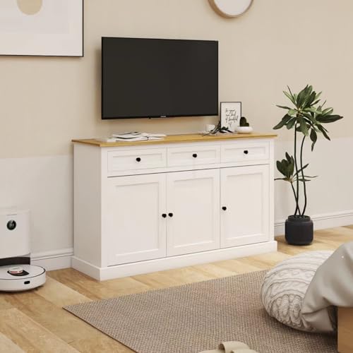 White 3 Drawer 3 Door Buffet Cabinet with Adjustable Shelves E527008