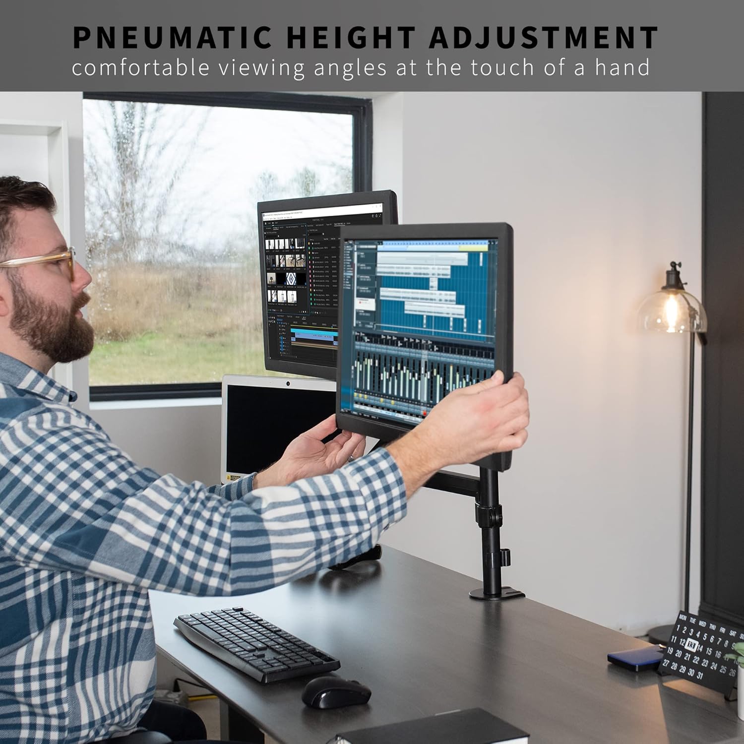Black Pneumatic Arm Mount for Laptop and Dual 17 to 32 Inch Monitors M527