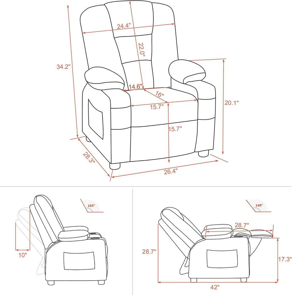 Faux Leather Recliner Chair with Cup Holders (Violet) B944