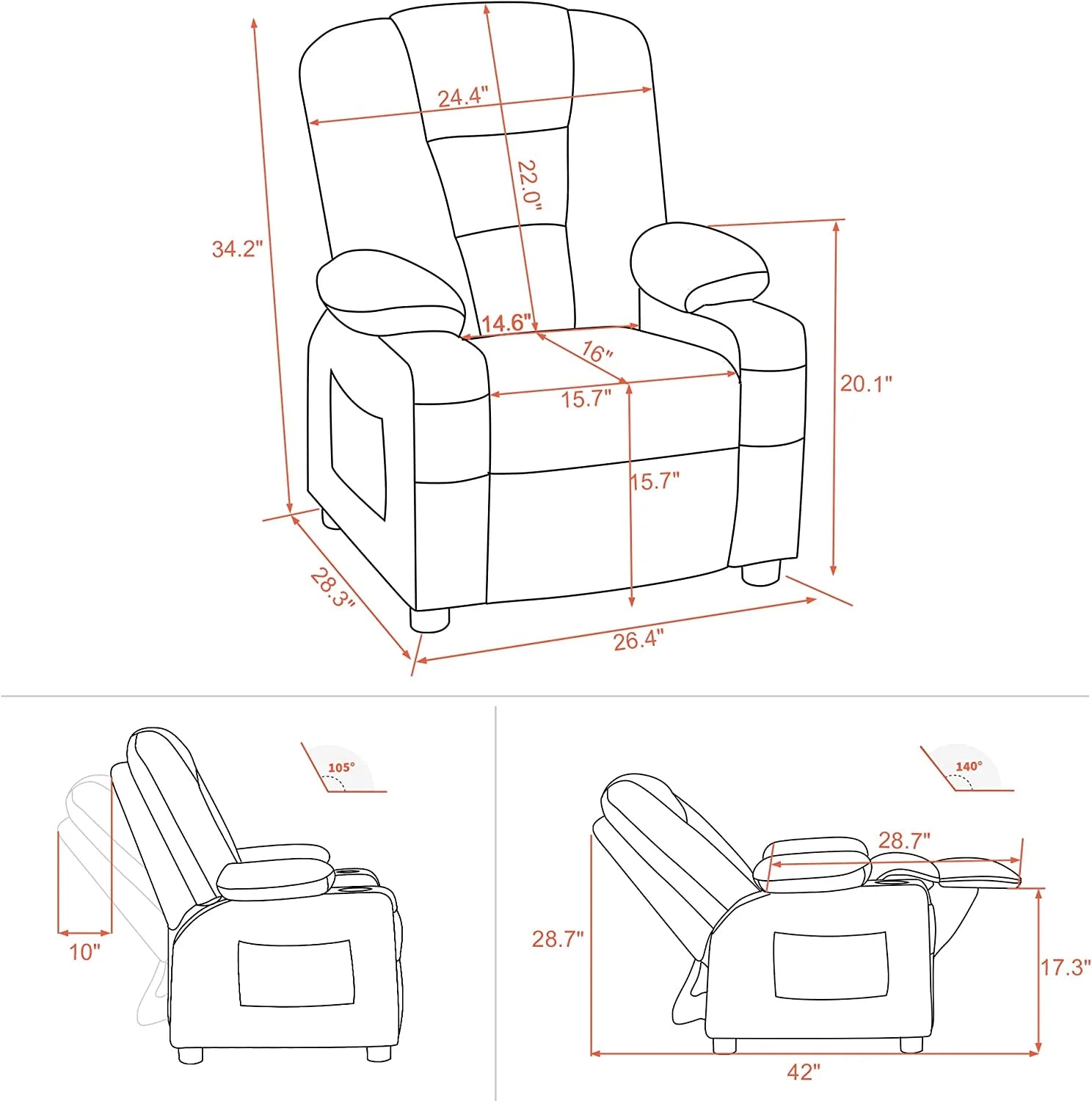 Faux Leather Recliner Chair with Cup Holders (Violet) B944