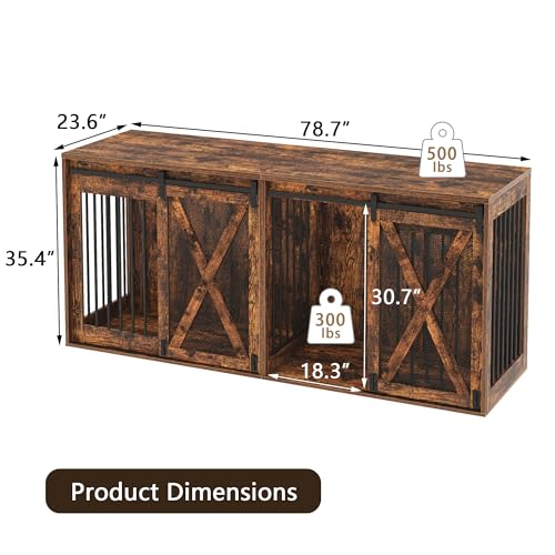 Black 78.7" Heavy Duty Double Dog Crate Furniture with Divider H6724