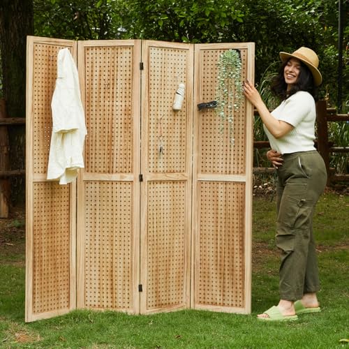 66.9inch Freestanding Folding Pegboard Privacy Screens 4 Panels White H7591