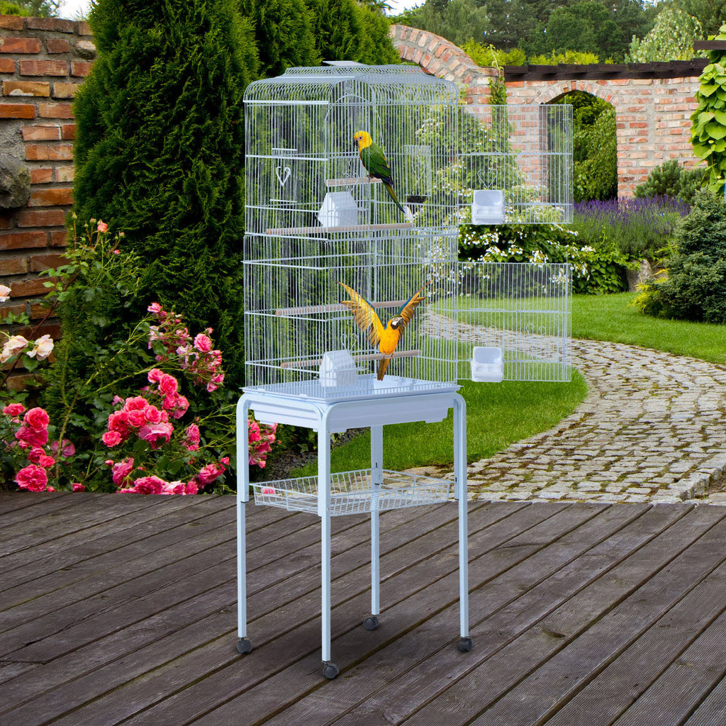 White Metal Bird Cage with Wheels Z618
