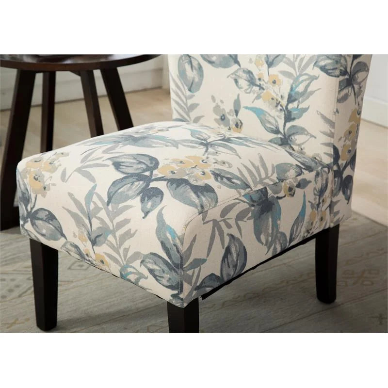 Blue Leaves Fabric Armless Accent Chair I128035