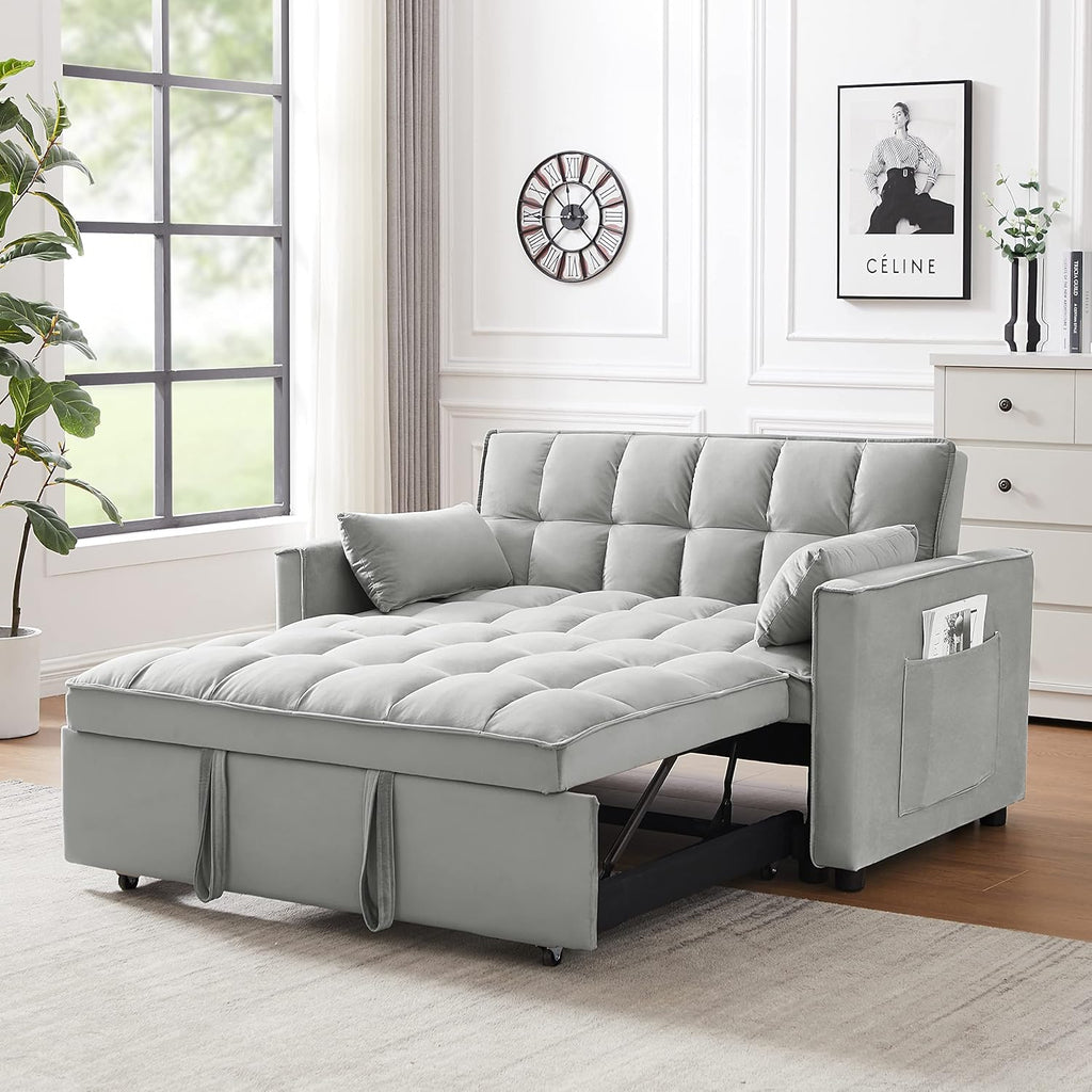 Gray Velvet Loveseat Sofa with Pullout Bed Q30708
