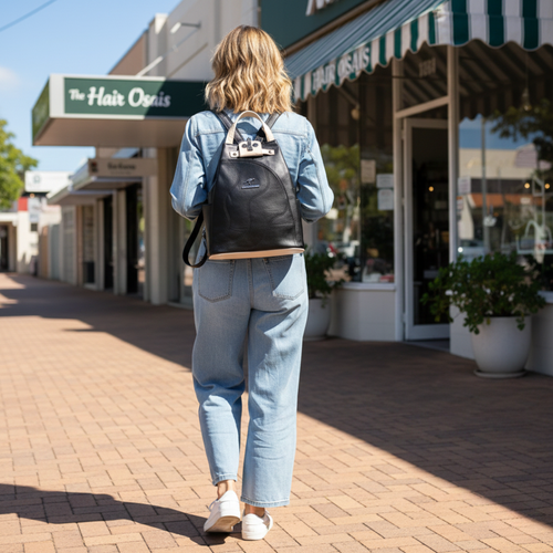 Compact Vegan Leather Backpack