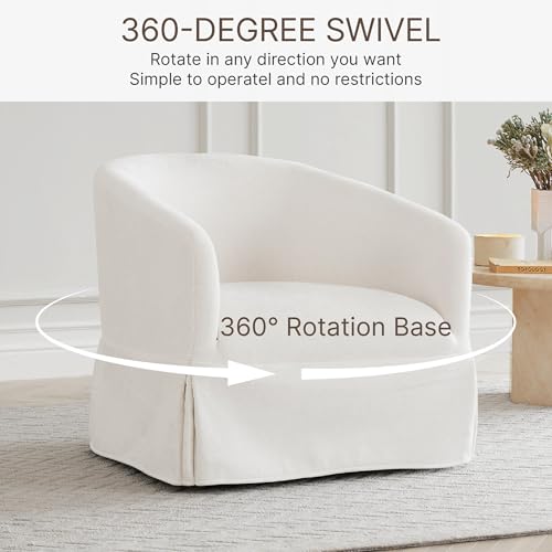 Cream White Linen Fabric Swivel Accent Chair Set of 2 E4491