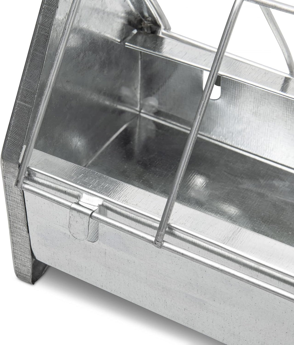 15" Galvanized Metal Poultry Feed Tray with Removable Anti Roosting Guard S977413