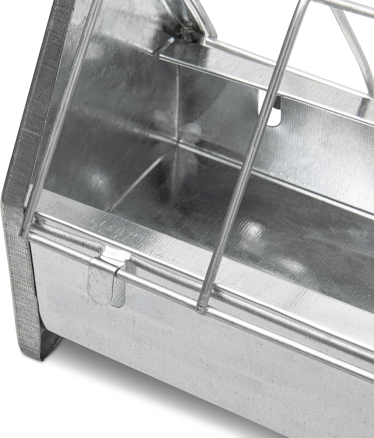 15" Galvanized Metal Poultry Feed Tray with Removable Anti Roosting Guard S977413