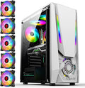 Mid Tower Desktop PC Computer Case with 5pcs 120mm ARGB Fans White Q96201