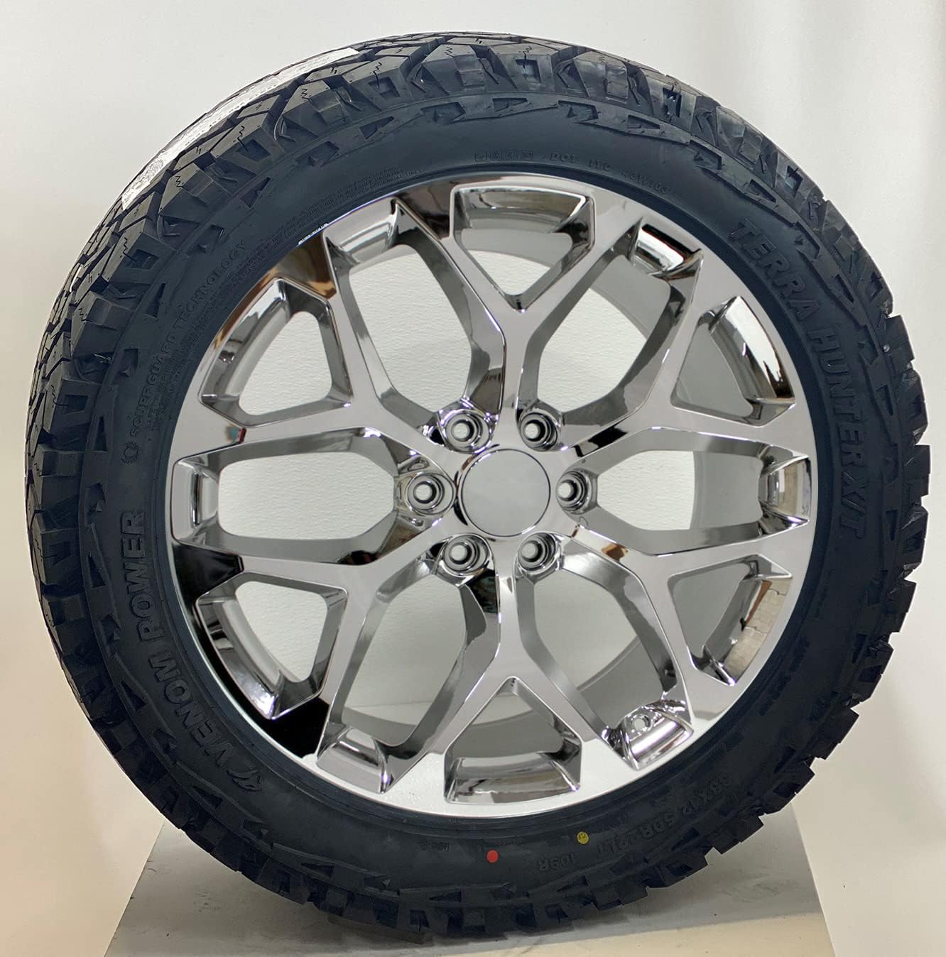 22 Inch Chrome Snowflake Wheels Rims with 33x12.50R22 Tires SET of 4 T55538