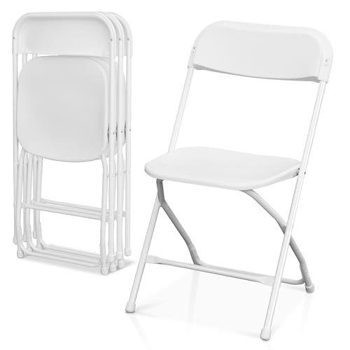 8-Pack Stackable Plastic Folding Chairs with Steel Frame, White, Set of 8 U233