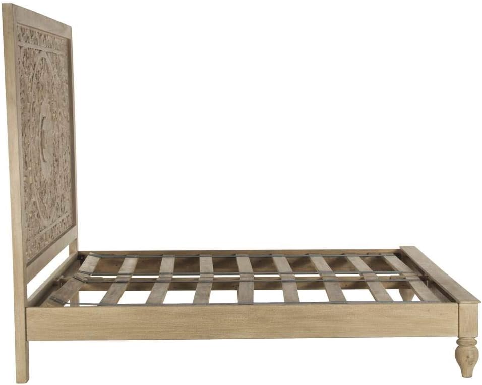 Mango Wood Queen Bed in Brown/Whitewash O437473
