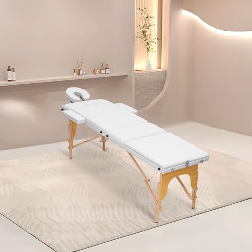 White 3 Fold Portable Massage Table with Carry Case N834578